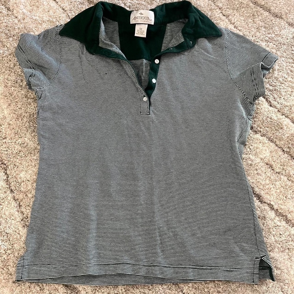 Antigua green and white striped polo, size medium